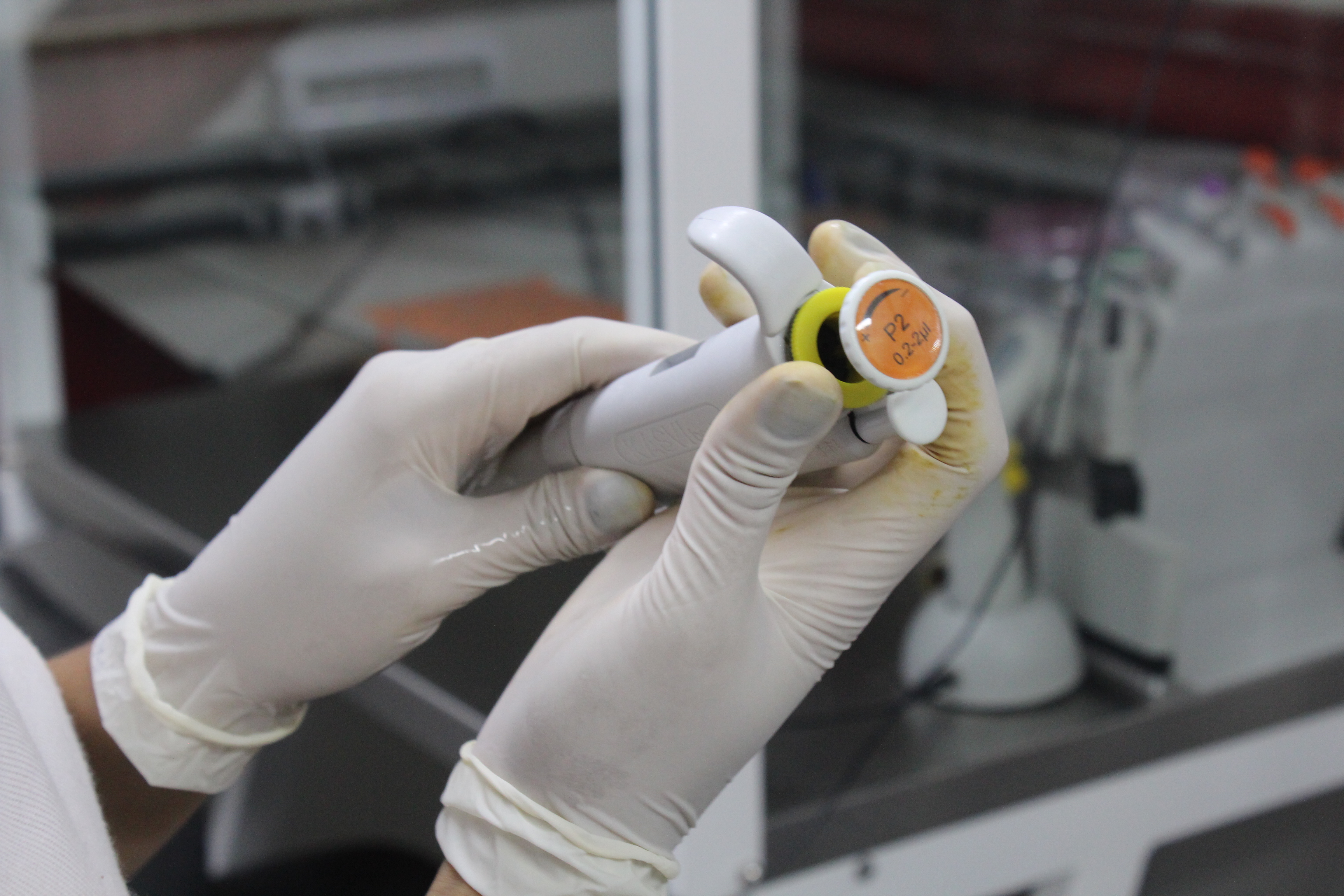 Laboratory technician preparing a pipette