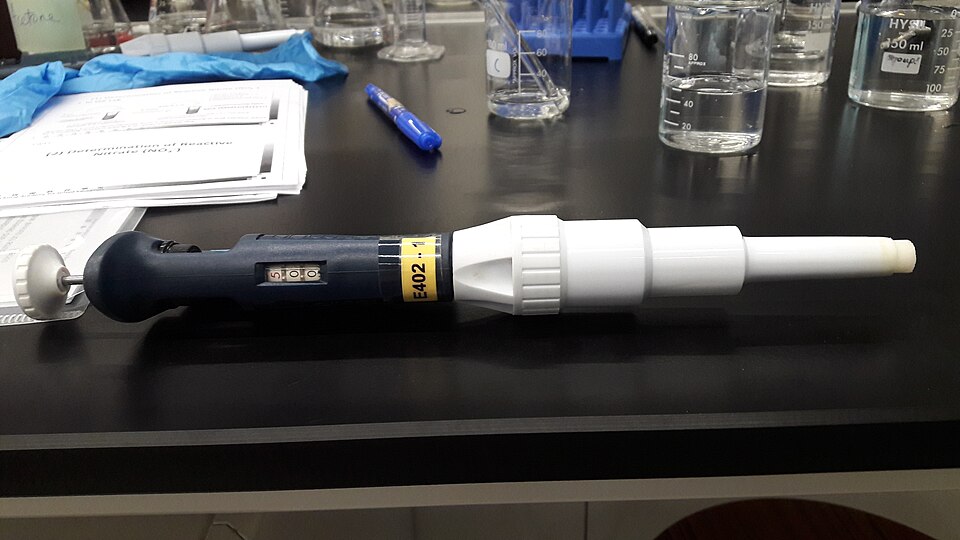 Laboratory pipette on a bench